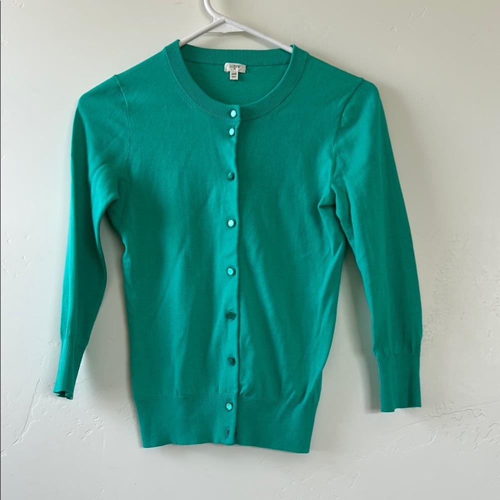 J. Crew Green Cardigan Sweater Classic Knit